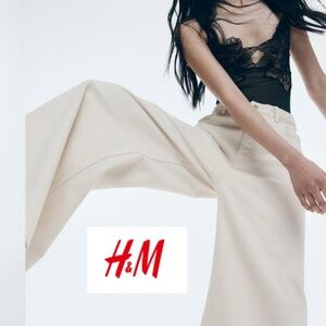 H&M light cream hi rise wide leg jeans,  14,  PG1436
